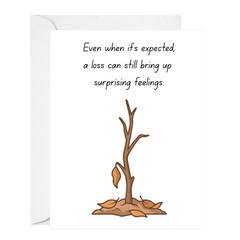 Greeting card with an illustration of a bare tree and text on a white background. Supportive Sympathy card-Deathday Cards