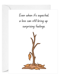 Greeting card with an illustration of a bare tree and text on a white background. Supportive Sympathy card-Deathday Cards
