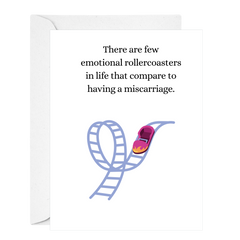 Card with rollercoaster illustration and text about miscarriage on a white background-sympathy card-Deathday Cards