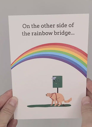 Opening and closing of Rainbow Bridge loss of Dog card. Deathday Cards.